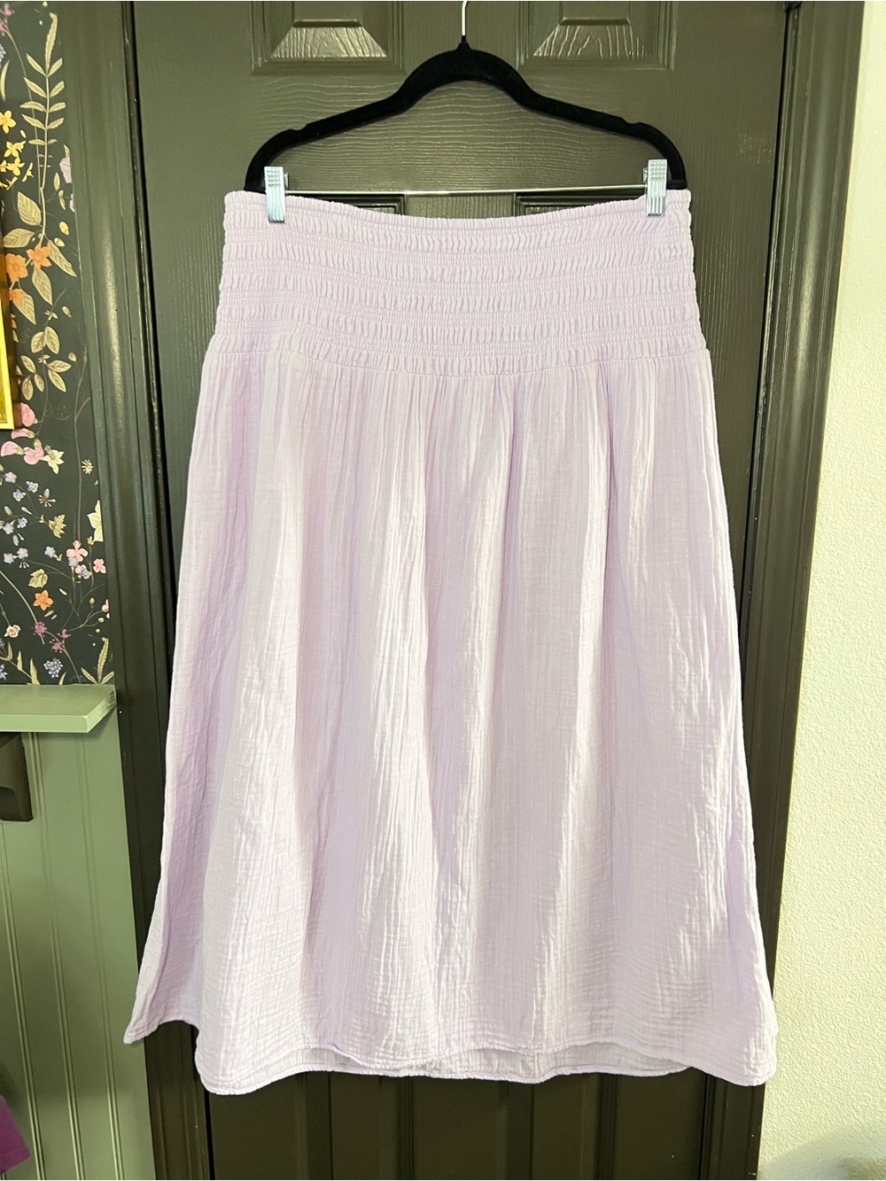 100% Cotton Old Navy Light Lavender Smocked-Waist Midi Skirt